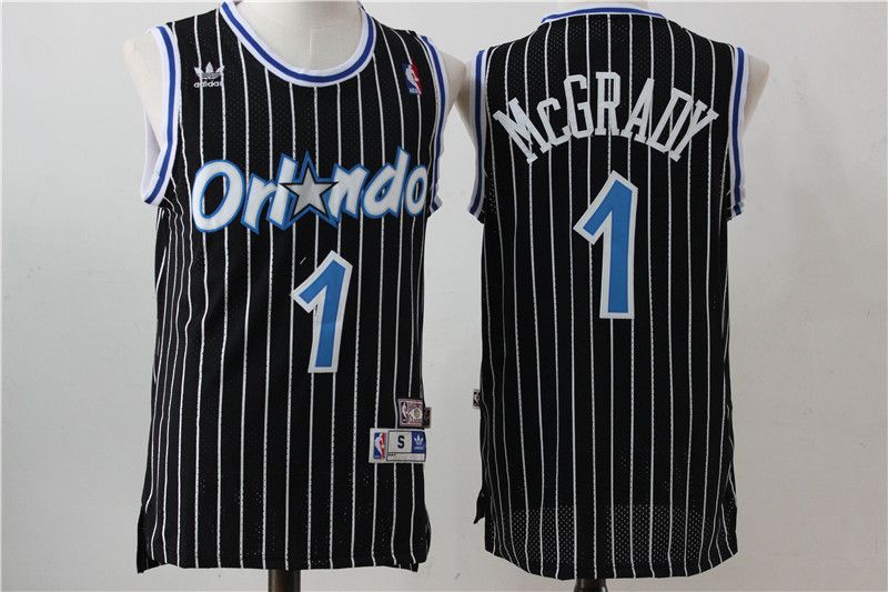 Men Orlando Magic #1 McGrady Black Stripe Throwback NBA Jersey